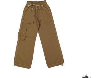 KIZ 6/10 YAŞ KARGO CEPLİ PAÇA STOPERLİ KETEN PANTOLON 