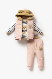 KIZ 6/12 AY AYI NAKIŞLI YELEKLİ 3 LÜ TAKIM 