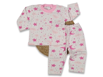 UNİSEX 1/3 YAŞ YILDIZ AY KALP DESENLİ PİJAMA TAKIM