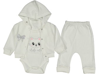 KIZ 3/9 AY KEDİ NAKIŞLI BADİLİ FİYONKLU 3'LÜ TAKIM