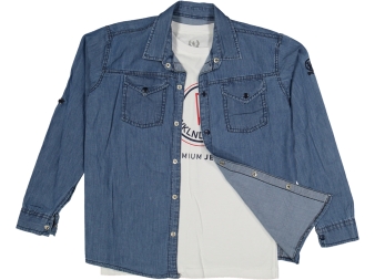 ERKEK 13/17 1989 ARMA  BASKILI MAVİ KOT GÖMLEK 2'Lİ TAKIM