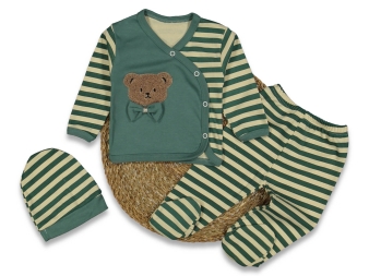 UNİSEX 0/3 AY 3LÜ CDN ÇİZGİLİ PAPYONLU ZIBIN TAKIM