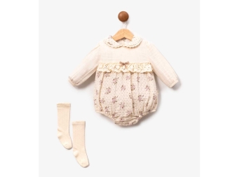 KIZ 6/12 AY ÇİÇEK BASKILI MÜSLİN ROMPER