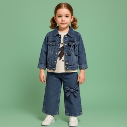 KIZ 5/8 YAŞ FİYANKLU KOT 3\'LÜ TAKIM