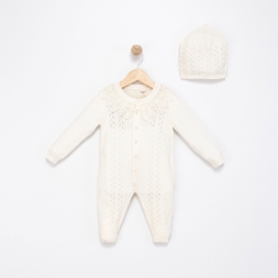 UNISEX 3/12 AY BAKLAVA DESEN DÜĞMELİ TRİKO TULUM Ş