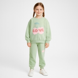 KIZ 3/6 YAŞ MEVSİMLİK KİRAZ NAKIŞ BASKILI TAKIM