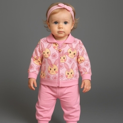 KIZ 3/9 AY ÇİÇEKLİ 3LÜ CEKET TAKIM