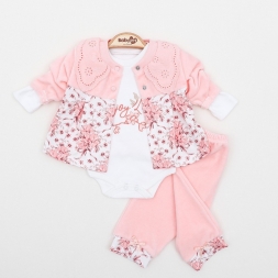 KIZ 3/9 AY KADİFE YAKA DETALI 3LÜ TAKIM