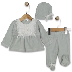 BEBE 3/9 AY KADİFE ÖNÜ FİYONKLU TAKIM