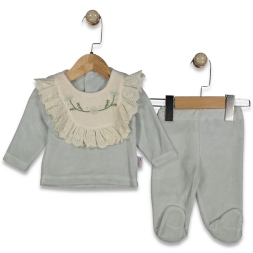 BEBE 3/9 AY KADİFE YAKA İŞLEMELİ TAKIM