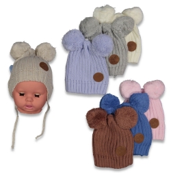 BEBE TRİKO ÇİFT PONPONLU FİTİLLİ İPLİ  BERE