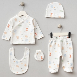 UNISEX 0/3 AY KİRPİ DESEN 5 PARÇA ZIBIN SETİ