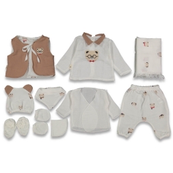 ERKEK 1/3 AY MÜSLİN ELYAFLI YELEKLİ AYICIK DESENLİ