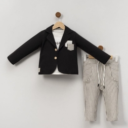 ERKEK 9/18 AY CEKETLİ ÇİZGİLİ PANTALONLU 3 LÜ TAKI