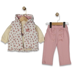 KIZ 9/18 AY KALP DESENLİ ELYAFLI YELEKLİ 3 LÜ TAKI