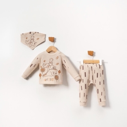 BELEMİR - 7067 / Dinzor Nakışlı Baskılı 3\'lü Waffle Takım