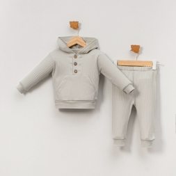 BELEMİR - 7140 / Geniş Raporlu Kapüşonlu Kanguru Cepli 2\'li Kız Takım