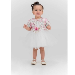 KIZ 9/18 AY  BASKILI PETEK SİMLİ HIRKALI  ELBİSE