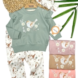 UNİSEX 3/12 AY KUŞ BASKILI UZUN KOLLU 2 Lİ SLOPET