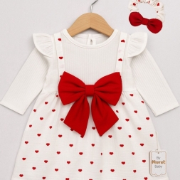 KIZ 6/24 AY KÜÇÜK KALP BASKILI UZUN KOLLU ELBİSE