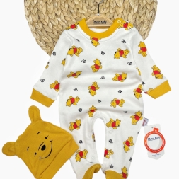 ERKEK 0/6 AY ŞAPKALI AYI BASKILI PATİKLİ TULUM