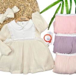 KIZ 3/18 AY DÜĞME DETAYLI BANDANALI ELBİSE