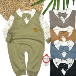 KIZ 3/12 AY KARE DESENLİ PAPYONLU TULUM