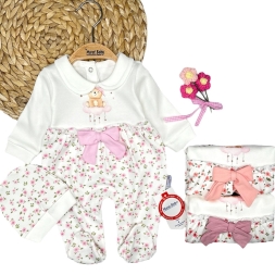 KIZ 0/6 AY AYICIK BASKILI ÇİÇEK DESENLİ TULUM