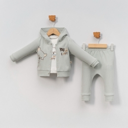 Belemir - 7152 / Tilki Nakışlı 3\'lü Waffle Takım