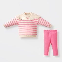 KIZ 9/24 AY ÇİZGİLİ, DANTEL VE NAKIŞ DETAYLI TAKIM