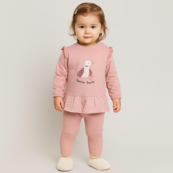 KIZ 6/18 AY SÜSLÜ ÖRDEKLİ BASKILI KIZ TAKIM