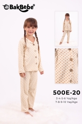BAKBEBE 500E-20/1 - ÇITIR DESENLİ KIZ PİJAMA TAKIMI