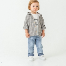 ERKEK 9/24 AY KAPŞONLU ÇİZGİLİ GÖMLEKLİ ÜÇLÜ TAKIM