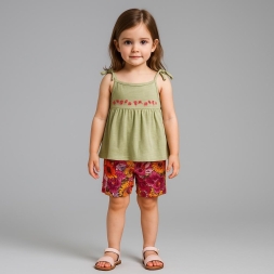 KIZ 9/24 AY ÇİÇEK NAKIŞLI ŞORTLU TAKIM