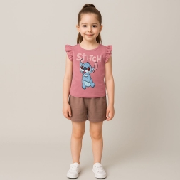 KIZ 3/6 YAŞ BASKILI ŞORTLU KIZ TAKIM