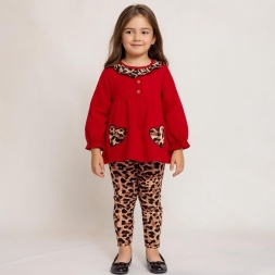 KIZ 2/5 YAŞ LEOPAR DESENLİ KALP NAKIŞLI KIZ TK