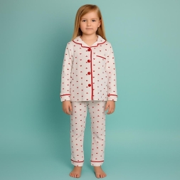 KIZ 11/14 YAŞ KALP BASKILI PİJAMA TAKIM