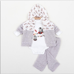 ERKEK 0/9 AY 3 LÜ ZEBRA NAKIŞLI KADİFE TAKIM