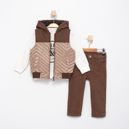 ERKEK 2/5 YAŞ KAPŞONLU ELYAFLI  YELEK 3\'LÜ