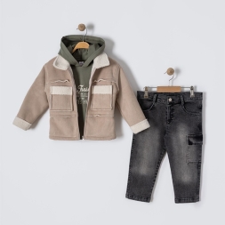 ERKEK 4/7 YAŞ SÜET MONTLU 3\'LÜ TAKIM