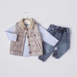 ERKEK 6/18 AY KARELİ KAPİTONELİ YELEKLİ 3 LÜ TAKIM