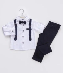 Erkek 5/8 Çocuk Oxford Gömlek Pantolon Papyonlu Slopet Askılı 4 Lü Set Takım