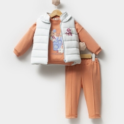 KIZ / AY ÇİÇEK BASKILI YELEKLİ 3 LÜ TAKIM