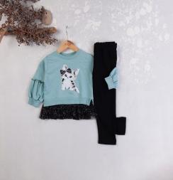 KEDİ BASKILI TÜLLÜ PANT. TAKIM