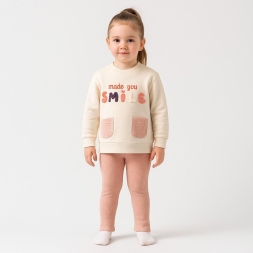 KIZ 6/24 AY SMİLE NAKIŞLI CEPLİ KIZ TAKIM