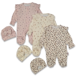 KIZ 0/3 AY LEOPAR KALP BASKILI ŞAPKALI  3LÜ TULUM