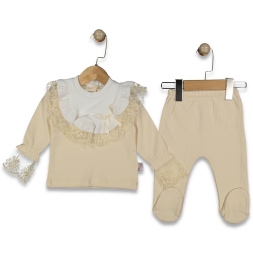 KIZ 0/6 AY YAKA KURDELA DETAYLI 2Lİ TAKIM