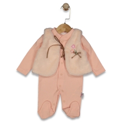 KIZ 0/6 AY YELEĞİ ÇİÇEK İŞLEMELİ TULUM