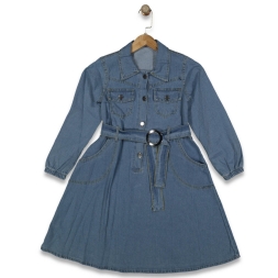 KIZ 11/16 YAŞ  BELİ KEMERLİ KOT ELBİSE