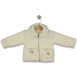 KIZ 1/3 YAŞ KUZU HIRKA KIZ CEP ÇİÇEKLİ HIRKA